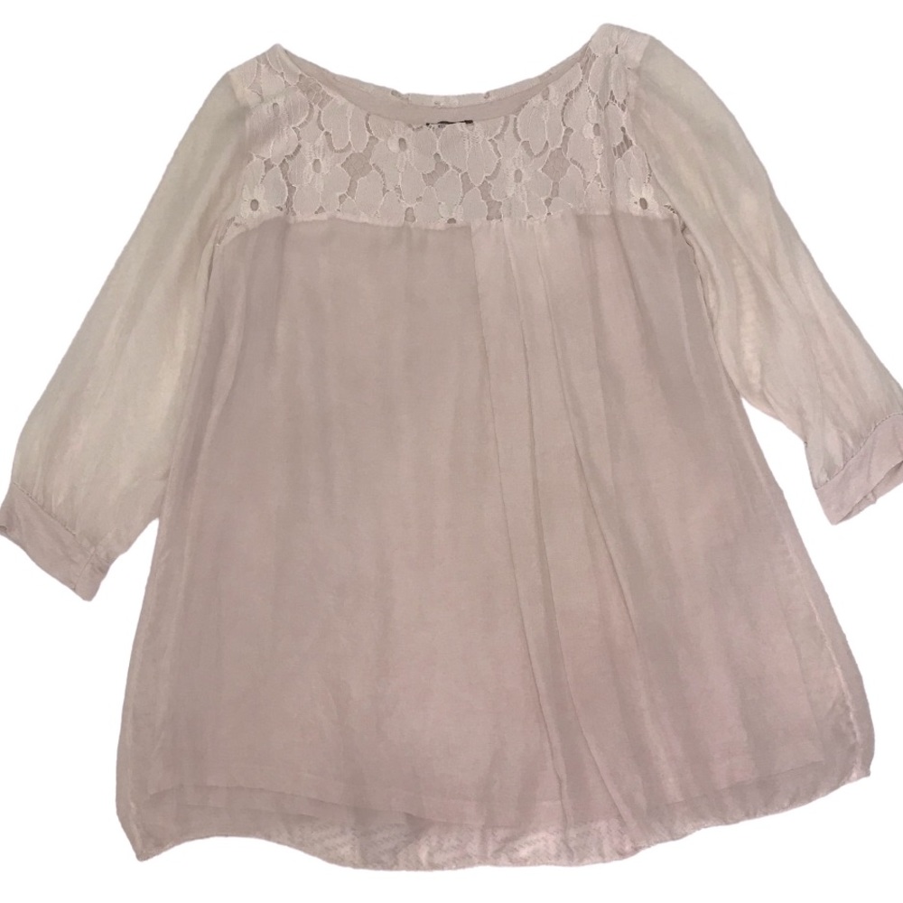 Amanti 100% Silk Blouse Made in Italy Lace Trim Top Size Small - Picture 8 of 15